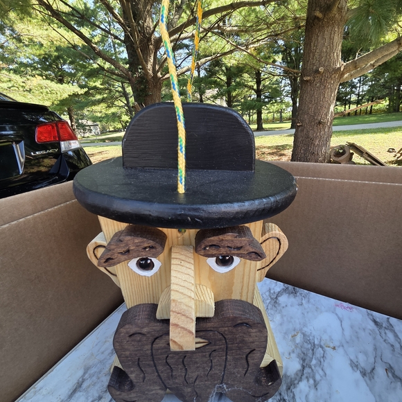 Wooden Face Birdhouse with Black Hat - Picture 1 of 3